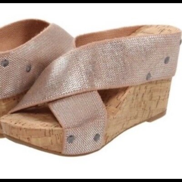 SOLD NWOT Lucky Brand Metallic Cork Wedges - Picture 2 of 8